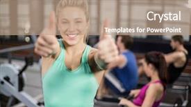  Presentation with brain gym - Beautiful presentation design featuring fitness club - sportswoman showing thumbs up backdrop and a  colored foreground