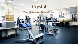  Presentation with club - Theme with fitness club equipment gym apparatus background and a sky blue colored foreground