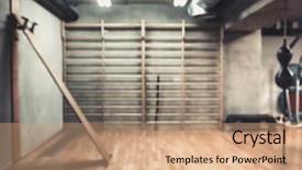  Presentation with concrete wall questions - Slide set having fitness club with equipment sport background and a coral colored foreground