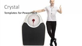  Presentation with coach - PPT theme having fitness-coach-standing-next background and a white colored foreground