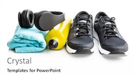  Presentation with sports shoe - Cool new PPT theme with fitness-concept-black-sports-shoe backdrop and a white colored foreground
