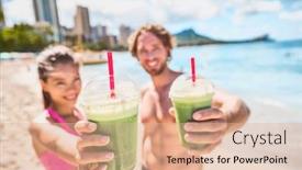  Presentation with green algae smoothie spirulina - Presentation enhanced with fitness-couple-drinking-green-smoothie background and a lemonade colored foreground