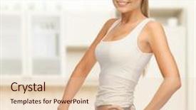  Presentation with diet - Slide set enhanced with fitness diet and healthcare concept - sporty woman showing big pants background and a lemonade colored foreground