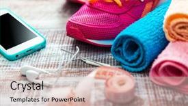  Presentation with healthy nutrition - Slides enhanced with fitness equipment and healthy nutrition background and a soft green colored foreground