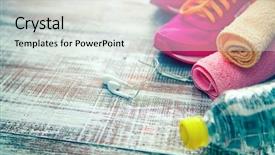  Presentation with healthy nutrition - PPT layouts consisting of fitness equipment and healthy nutrition background and a sky blue colored foreground