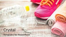  Presentation with healthy nutrition - Cool new PPT theme with fitness equipment and healthy nutrition backdrop and a lemonade colored foreground