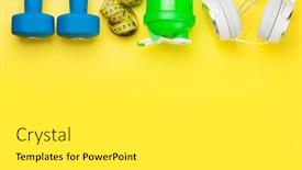  Presentation with equipment - PPT theme enhanced with fitness-equipment-on-a-yellow background and a white colored foreground