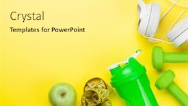  Presentation with equipment - Cool new presentation theme with fitness-equipment-on-a-yellow backdrop and a white colored foreground