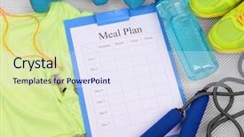  Presentation with sports shoes - Cool new theme with fitness exercise shoes - meal plan and sports equipment backdrop and a sky blue colored foreground