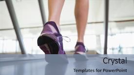  Presentation with walking exercise - Slides featuring fitness exercise shoes - woman walking on the treadmill background and a light blue colored foreground