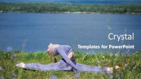  Presentation with sports - Slides with fitness-exercises-sports-woman-doing background and a teal colored foreground