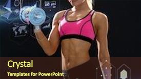  Presentation with steel - Amazing presentation theme having fitness exercising and dieting concept - sporty woman with heavy steel dumbbells backdrop and a tawny brown colored foreground