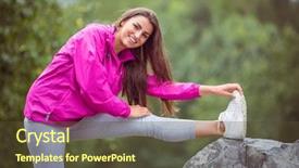  Presentation with stretching - Colorful presentation design enhanced with fitness free - fit woman stretching her leg backdrop and a tawny brown colored foreground