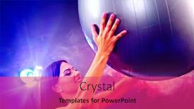  Presentation with aerobics - Audience pleasing presentation design consisting of fitness girl exercising in gym with big blue ball woman with fitball works in multi-colored rays of sport room portrait in profile with lens flare aerobics slimming program backdrop and a red colored foreground