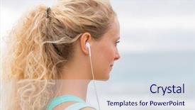  Presentation with health woman running female runner - Cool new slide set with fitness girl listening to music backdrop and a sky blue colored foreground