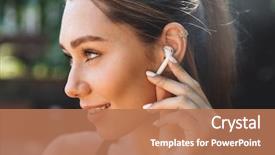  Presentation with wireless - PPT layouts with fitness girl listening to music background and a coral colored foreground