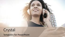  Presentation with heartbeat music - Slides consisting of fitness girl listening to music background and a  colored foreground