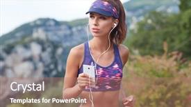  Presentation with wireless - Slide set having fitness girl with sport in-ear wireless headphones background and a coral colored foreground