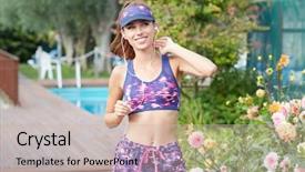  Presentation with wireless - Amazing presentation having fitness girl with sport in-ear wireless headphones backdrop and a soft green colored foreground
