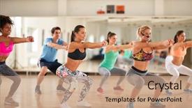  Presentation with group fitness - Presentation having fitness group doing exercises background and a coral colored foreground
