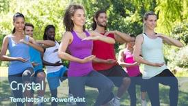  Presentation with tai chi - Audience pleasing presentation theme consisting of fitness group doing tai chi backdrop and a ocean colored foreground