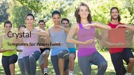  Presentation with tai chi - PPT theme consisting of fitness group doing tai chi background and a coral colored foreground