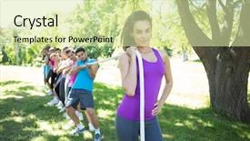  Presentation with war - Cool new presentation with fitness group playing tug of war on a sunny day backdrop and a soft green colored foreground