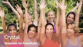  Presentation with group fitness - Colorful slides enhanced with fitness group smiling at camera in park on a sunny day backdrop and a coral colored foreground