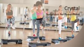 Presentation with physical fitness - Beautiful slides featuring fitness group training on stepper backdrop and a soft green colored foreground