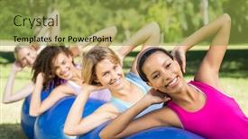  Presentation with group fitness - Beautiful presentation theme featuring fitness group using exercise balls in park on a sunny day backdrop and a yellow colored foreground
