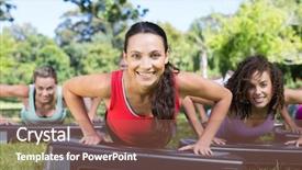  Presentation with group fitness - Cool new presentation theme with fitness group using steps in park on a sunny day backdrop and a violet colored foreground