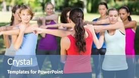  Presentation with group fitness - Beautiful PPT theme featuring fitness group warming up in park on a sunny day backdrop and a teal colored foreground
