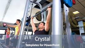  Presentation with weightlifting barbell - Audience pleasing presentation consisting of fitness gym man multipower system backdrop and a seafoam green colored foreground