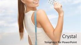  Presentation with health diet - Audience pleasing slide set consisting of fitness health pharmacy and diet concept - sporty woman with measuring tape and diet pills backdrop and a lemonade colored foreground