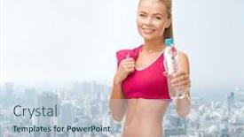  Presentation with water bottle - Audience pleasing PPT theme consisting of fitness healthcare and dieting concept - smiling sporty woman with bottle of water and towel backdrop and a lemonade colored foreground