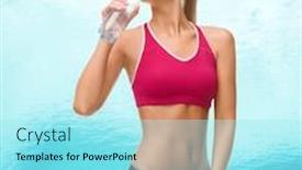  Presentation with bottle water - Presentation theme with fitness healthcare and dieting concept - smiling sporty woman with bottle of water background and a arctic colored foreground
