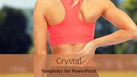  Presentation with sporty - Amazing PPT theme having fitness healthcare and medicine concept - close up of sporty woman touching her back backdrop and a coral colored foreground