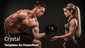  Presentation with brutal strong bodybuilder athletic fitness - Audience pleasing presentation design consisting of fitness-in-gym-sport backdrop and a wine colored foreground