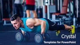  Presentation with conquer - Slide set enhanced with fitness instructor at the gym background and a navy blue colored foreground