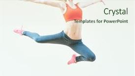  Presentation with aerobics - Beautiful slide deck featuring fitness instructor jumping during aerobics backdrop and a sky blue colored foreground