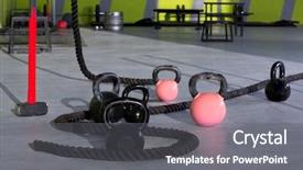  Presentation with fitness - Theme featuring fitness kettlebells ropes and hammer background and a gray colored foreground