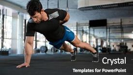  Presentation with black hand - Beautiful slide deck featuring fitness man - athlete wearing blue shorts backdrop and a dark gray colored foreground