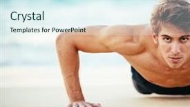  Presentation with active exercise elderly - Slide deck featuring fitness man doing push-ups background and a  colored foreground