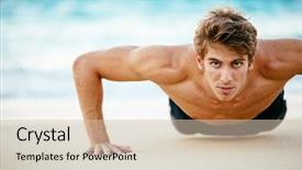  Presentation with active lifestyle - Slide deck enhanced with fitness man doing push-ups background and a soft green colored foreground
