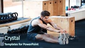  Presentation with stretching - Colorful PPT theme enhanced with fitness man doing stretching backdrop and a navy blue colored foreground