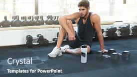  Presentation with weight - Cool new presentation with fitness man sitting down in gym with weight and bottle backdrop and a ocean colored foreground