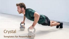  Presentation with physical fitness - Cool new PPT layouts with fitness man strength training body backdrop and a sky blue colored foreground