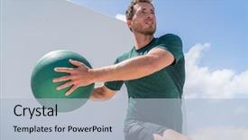  Presentation with gym ball - Slide deck with fitness man training at gym background and a light blue colored foreground