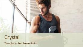  Presentation with gym - Slides enhanced with fitness man with dumbbell background and a soft green colored foreground