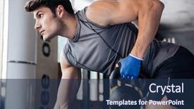  Presentation with gym ball - PPT theme having fitness man workout with kettle background and a navy blue colored foreground